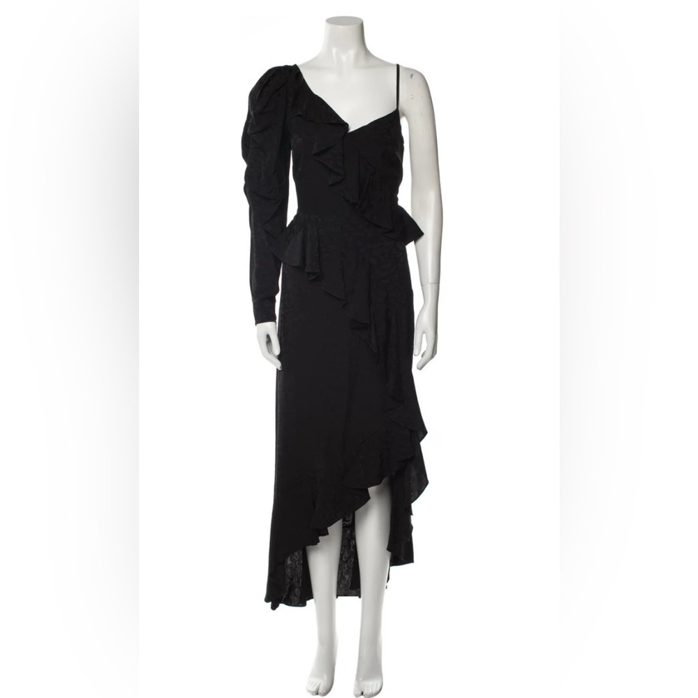 AMUR Black One Shoulder Ruffle Dress